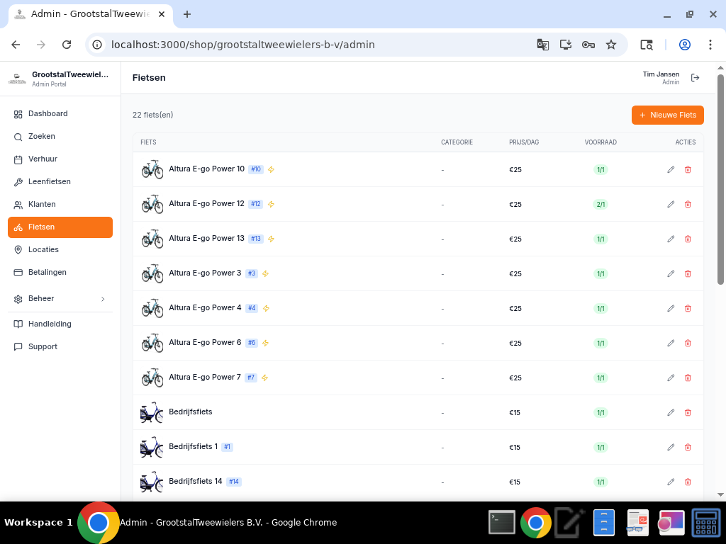 Compleet fietsenbeheer met categorieën en status