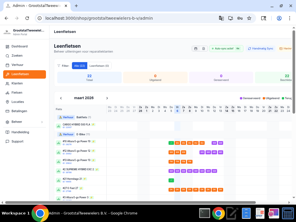 Leenfietsen kalender met reserveringen