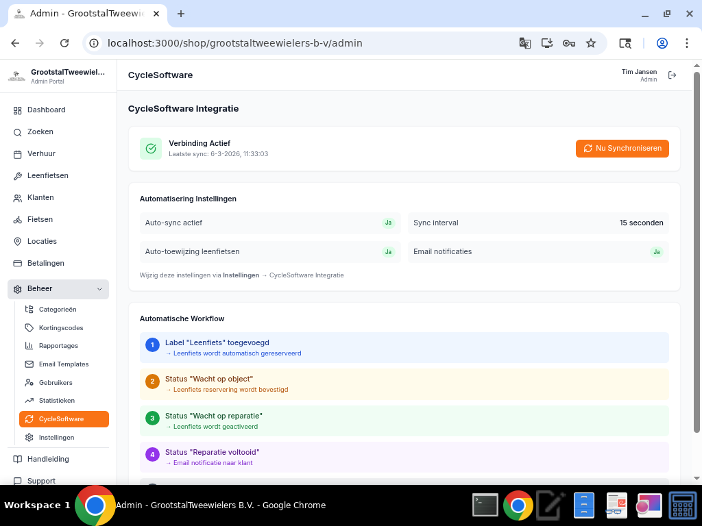 CycleSoftware integratie met automatische synchronisatie